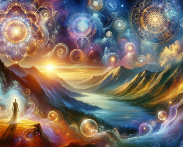 Cosmic Landscape with Galaxies and Reflective Lake