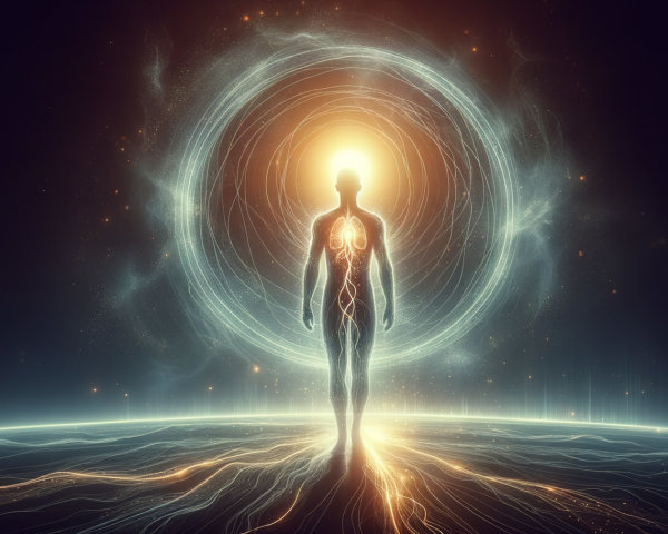 Luminous Human Silhouette with Radiant Energy Effects