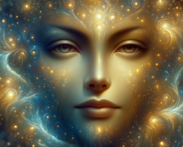 Surreal Portrait of a Serene Face with Cosmic Elements