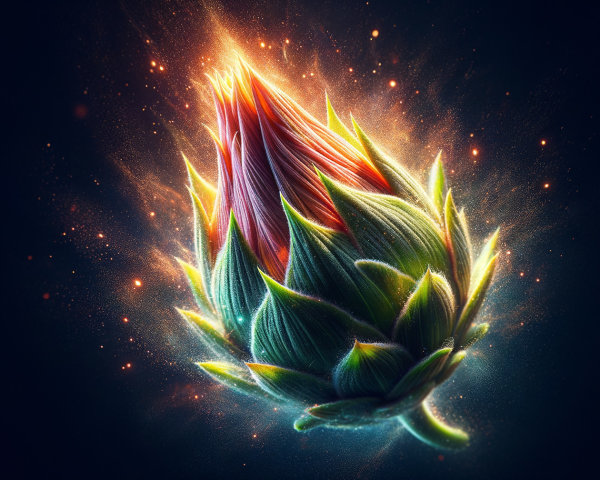 Vibrant Artichoke Bud with Fiery Colors and Textures