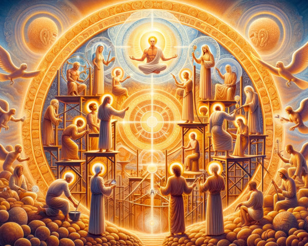 Angelic Assembly in a Celestial Wheel Digital Painting