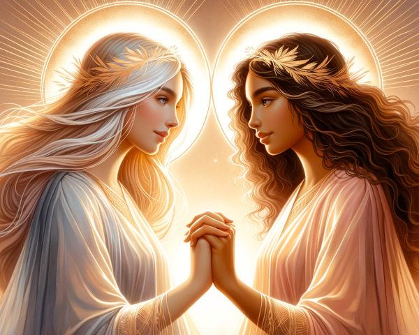 Goddesses in Robes with Golden Wreaths in Fantasy Art