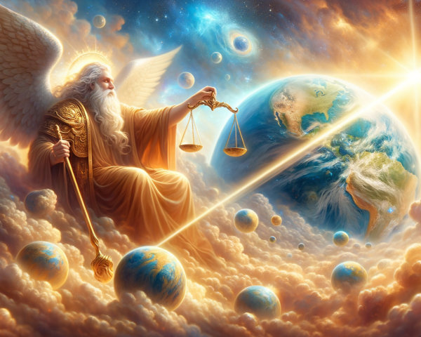 Regal male figure with wings and golden attributes