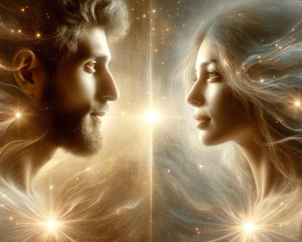 Cosmic Connection Between Man and Woman in Ethereal Art