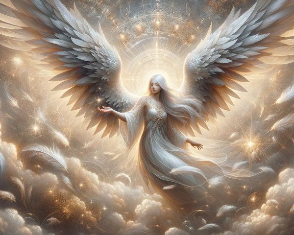 Majestic angel with ethereal wings in celestial light