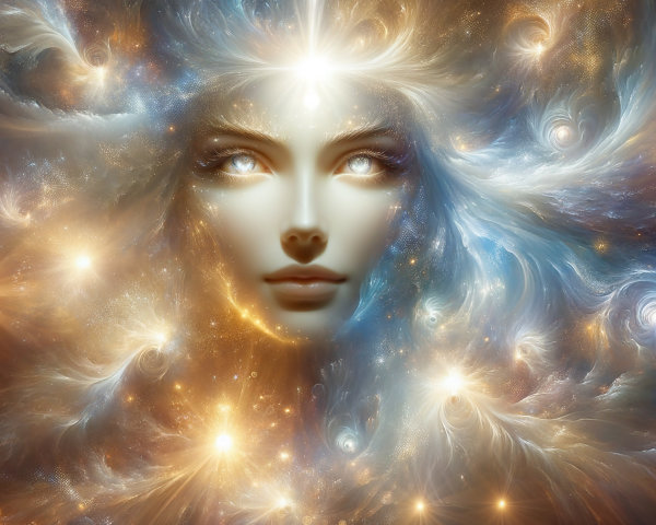 Feminine Goddess in a Colorful Galaxy Painting