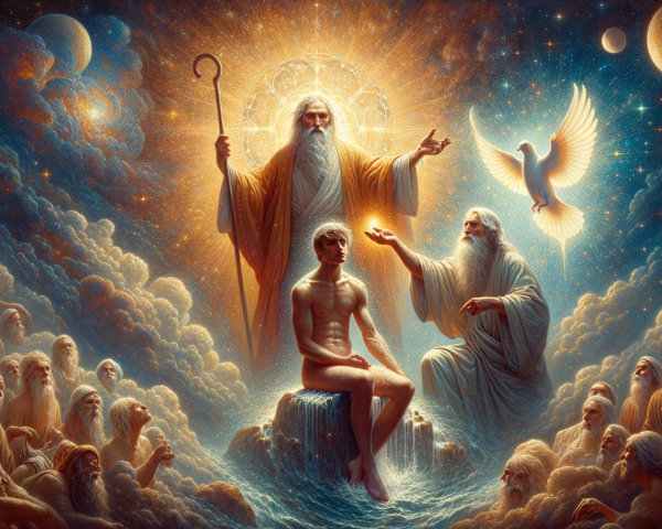 Celestial Scene with Divine Figures and Ethereal Beings