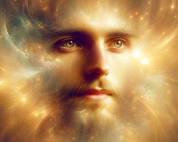 Ethereal Face in a Vibrant Cosmic Background