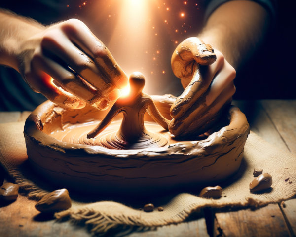 Close-Up of Hands Molding a Luminous Clay Figure