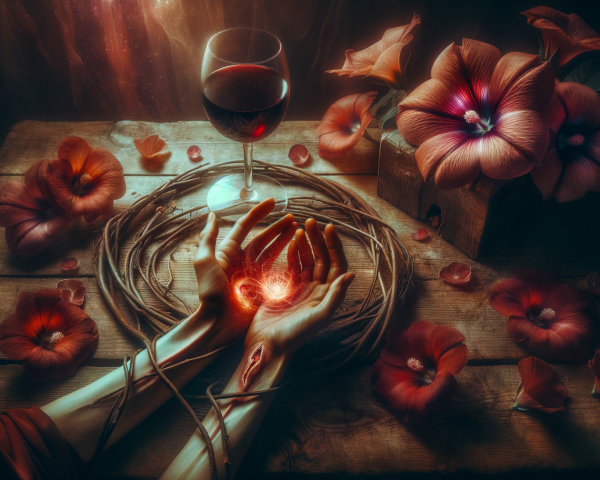 Mystical Hands with Vines and Glowing Orb Scene