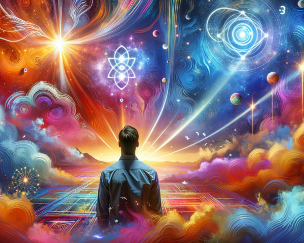 Cosmic Landscape with Figure and Celestial Elements