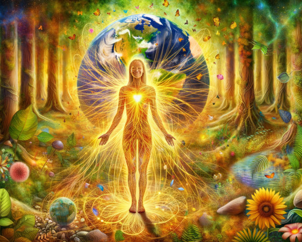 Vibrant Scene of Person in Lush Colorful Forest
