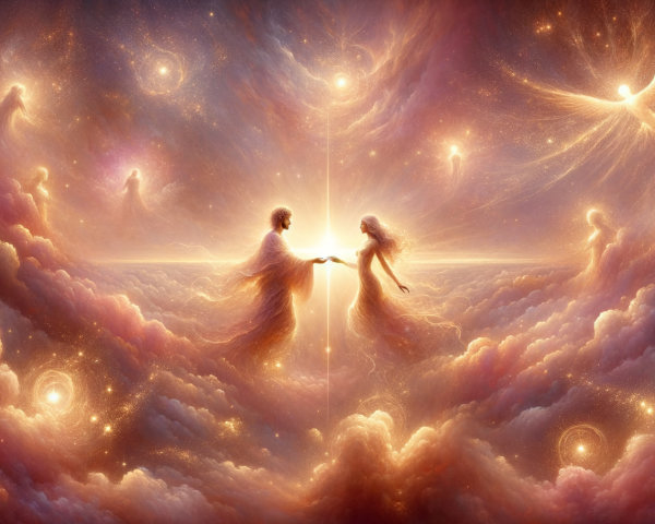 Celestial Scene with Ethereal Figures in Dreamlike Light