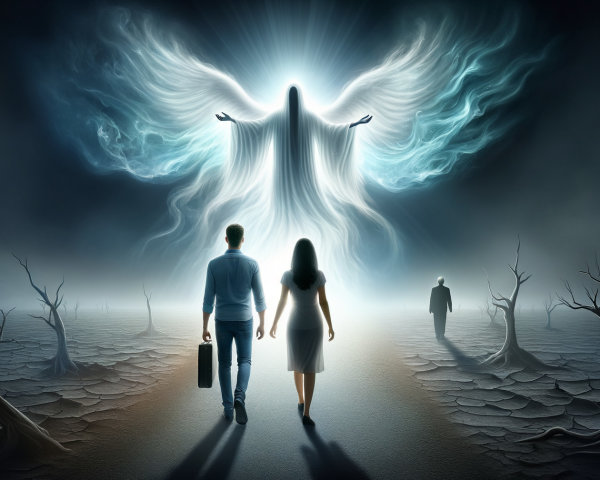 Desolate Landscape with Luminous Angelic Figure