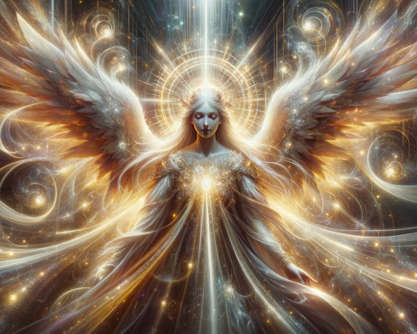 Celestial Figure with Majestic Wings and Ethereal Light