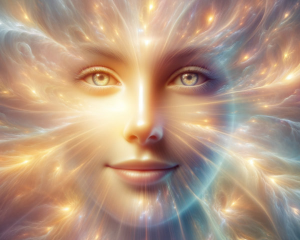 Cosmic Face Surrounded by Ethereal Light and Color