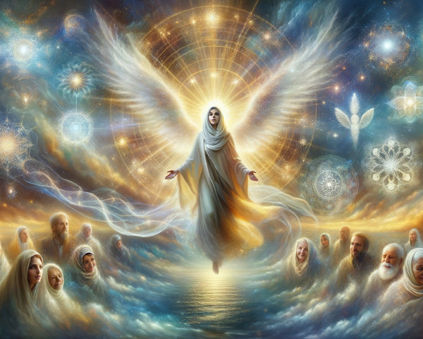 Celestial Scene of an Angel Above Reflective Water