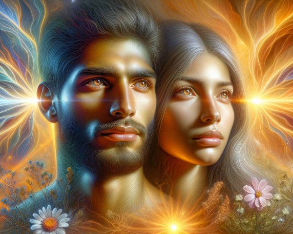 Vibrant Digital Artwork of Glowing Faces and Colors