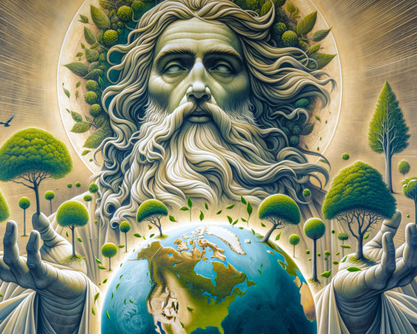 Ethereal Nature Deity Surrounded by Lush Greenery