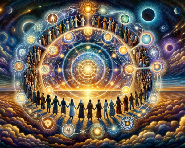 Cosmic Scene with Celestial Symbols and Unity Theme