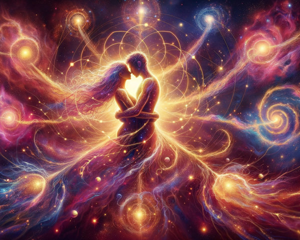 Lovers Embracing in a Cosmic Galaxy Scene