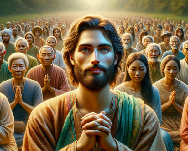 Diverse Individuals in Prayer Amidst Serene Landscape