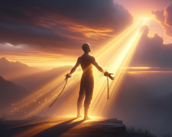 Solitary Figure on Mountain Symbolizes Liberation and Hope