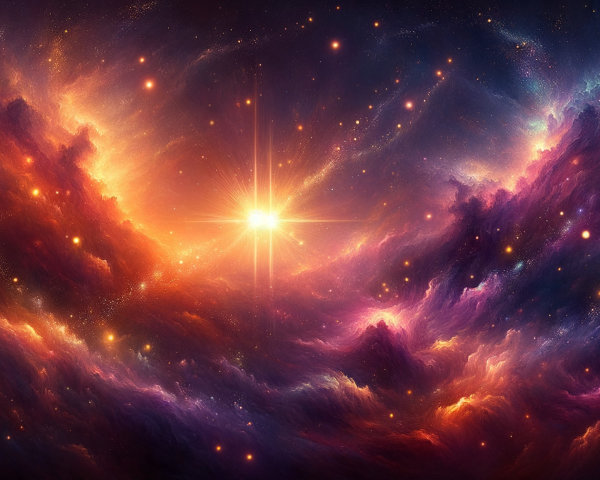 Vibrant Cosmic Scene with Swirling Colors and Stars