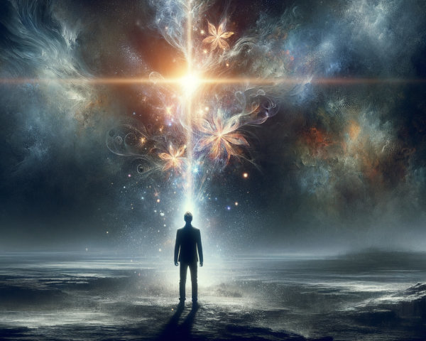 Solitary Figure in a Colorful Cosmic Landscape