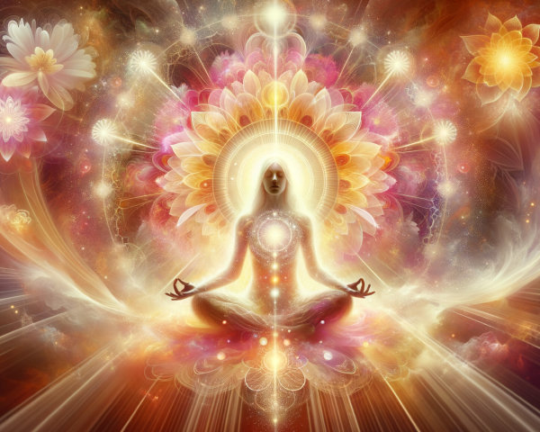 Meditating Figure in a Cosmic Flower Setting