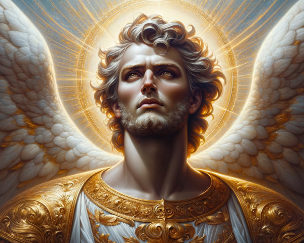 Majestic Angel with White Wings and Golden Light