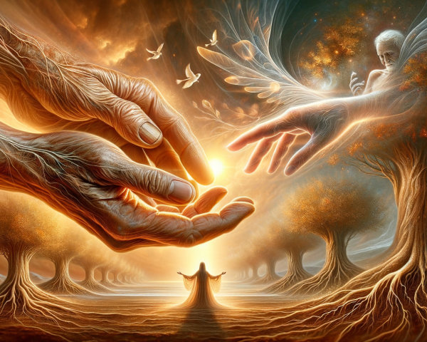 Surreal Landscape with Ethereal Light and Figures