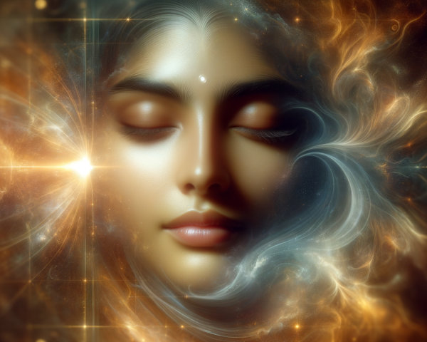 Close-Up of Young Indian Woman Meditating with Light