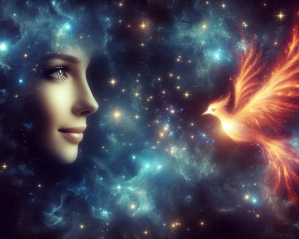 Cosmic Serenity with Phoenix in Starry Universe