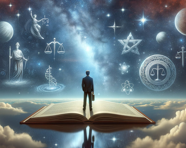Cosmic Landscape with Symbols of Knowledge and Justice