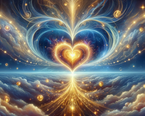 Radiant Heart Surrounded by Cosmic Colors and Light