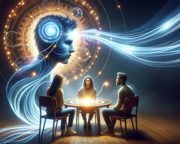 Mystical Gathering Around a Glowing Circular Table