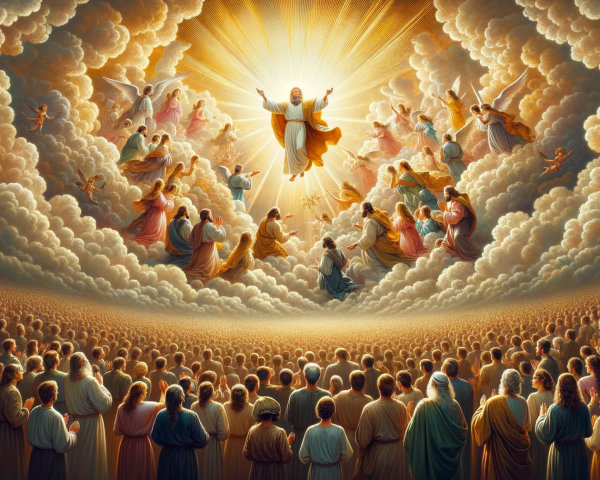 Renaissance Painting of the Rapture with Jesus and Angels