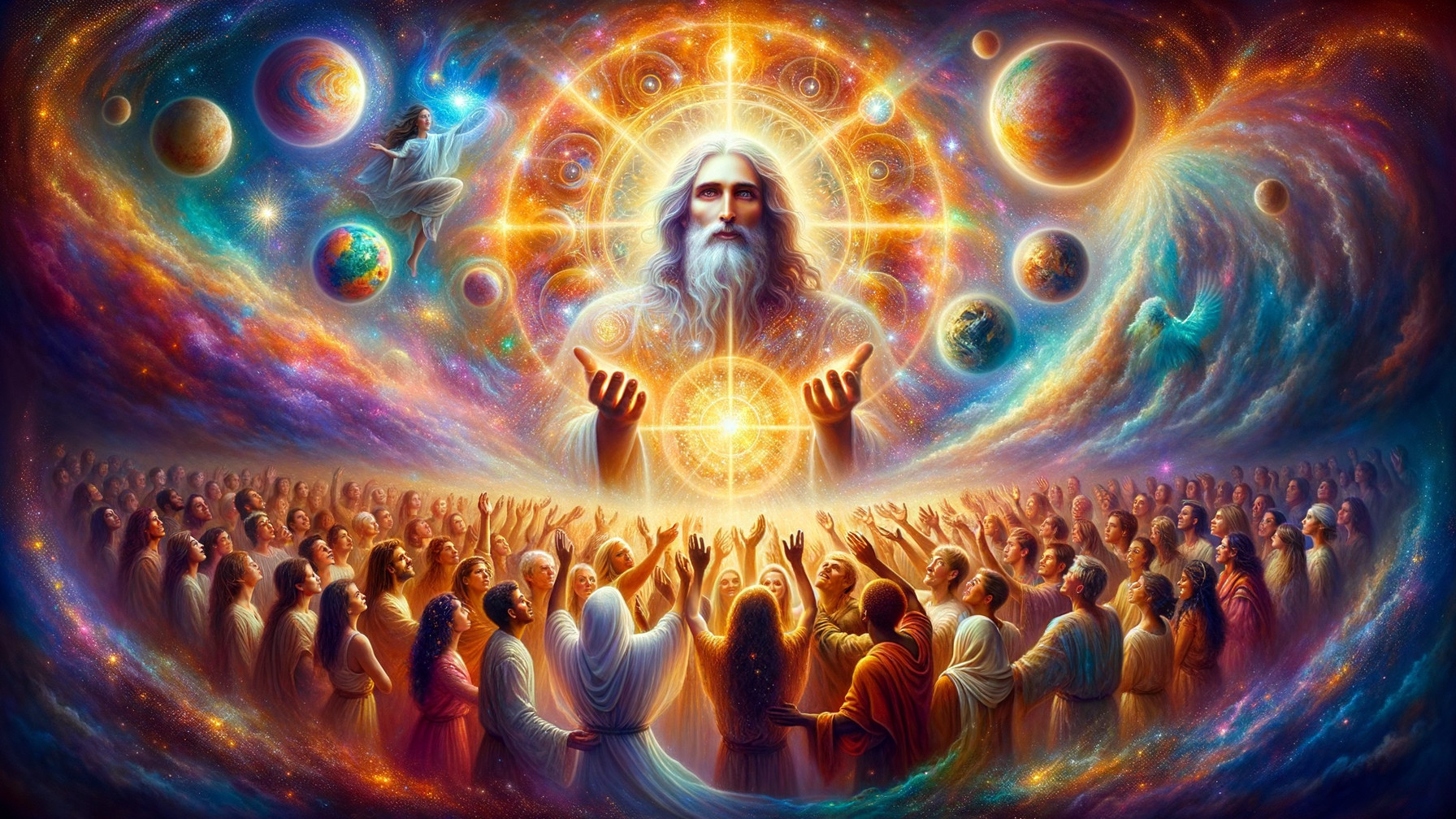 Celestial Scene with Divine Figure and Cosmic Elements