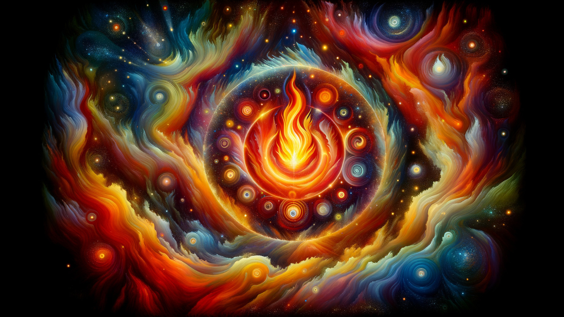 Vibrant Cosmic Scene with Swirling Colors and Stars