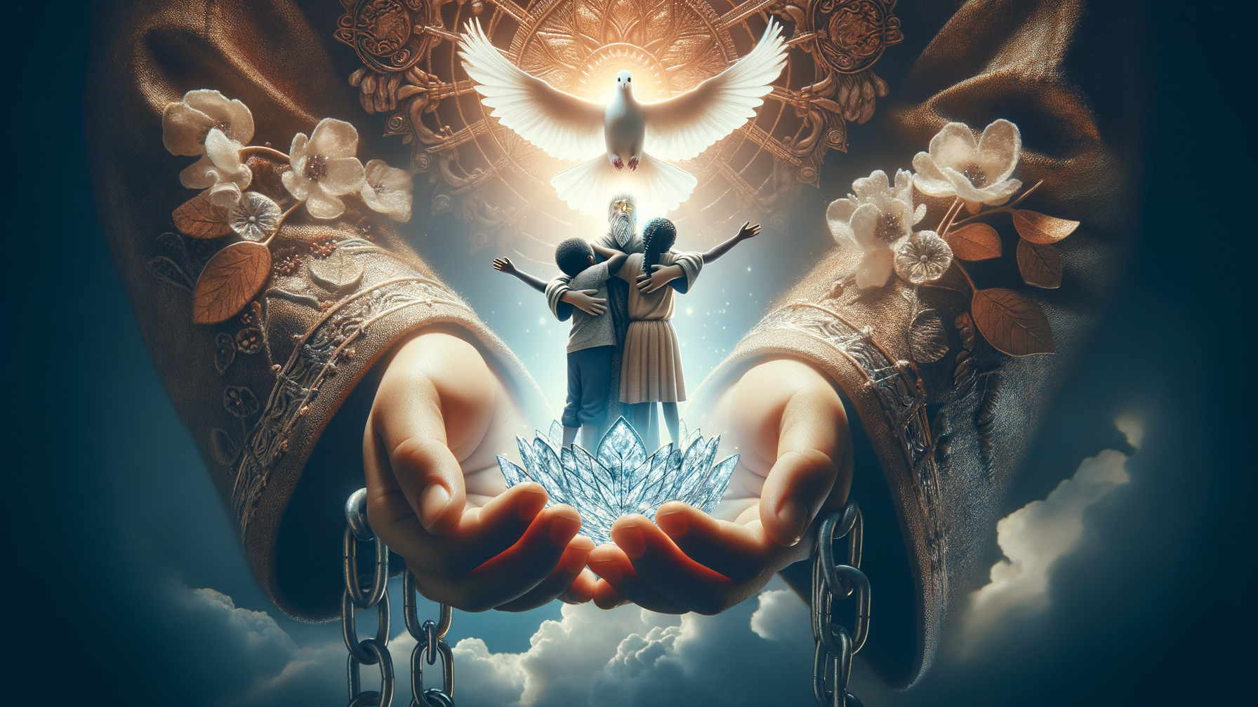 Ethereal Scene of Unity and Liberation on Lotus Flower