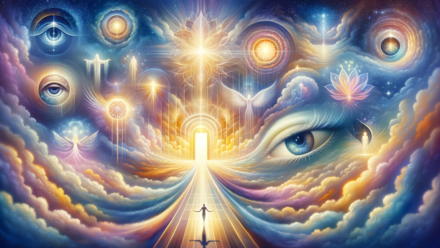 Surreal Cosmic Landscape with Luminous Door and Symbols