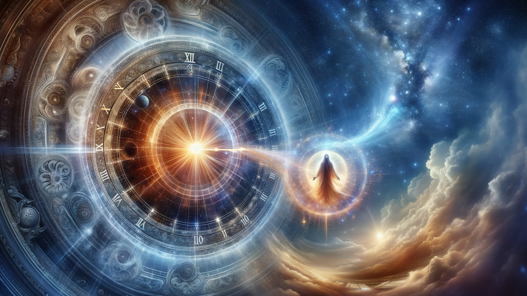 Surreal Cosmic Scene with Clockwork and Galaxies