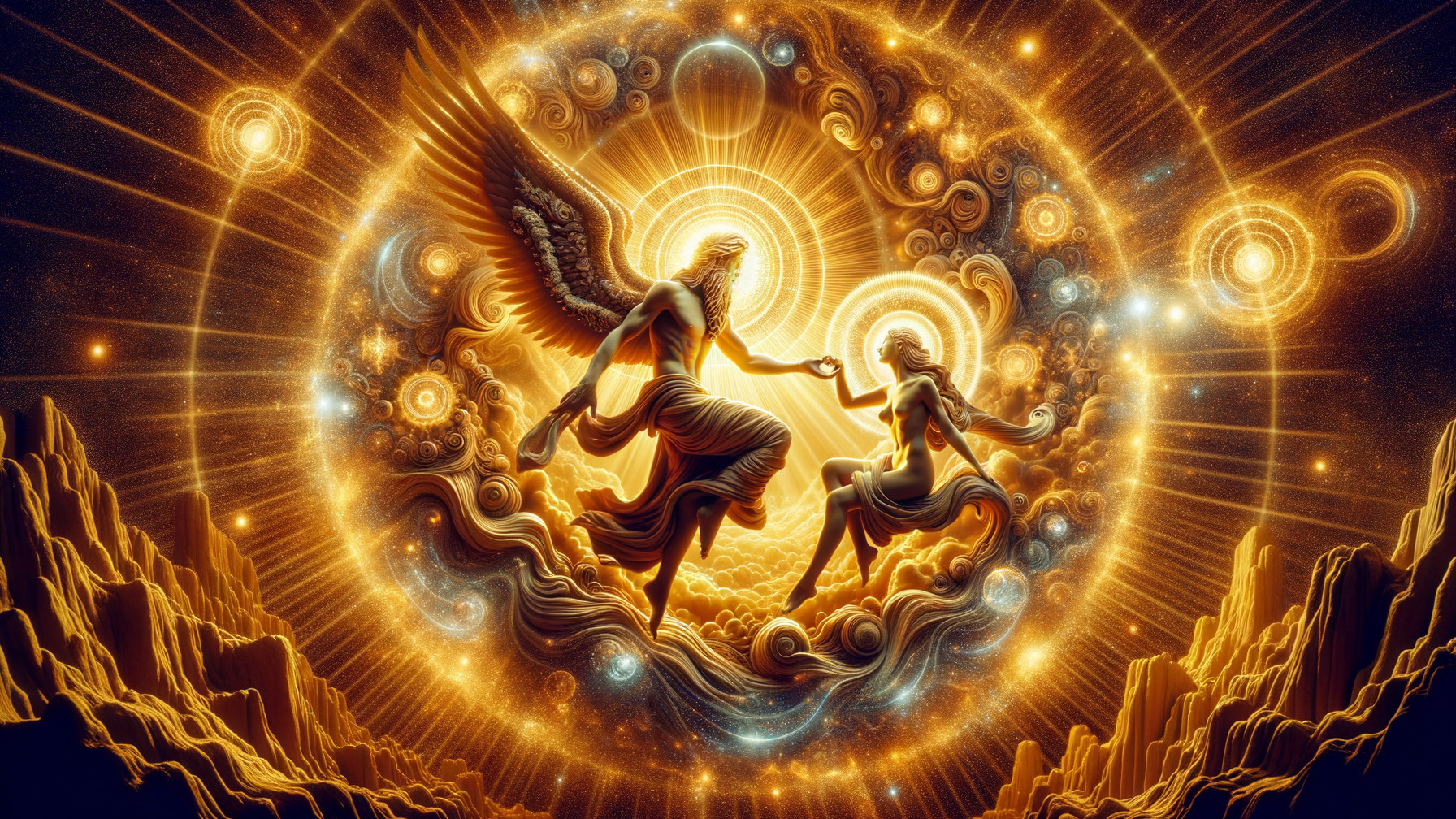 Celestial Scene with Angel and Cosmic Elements