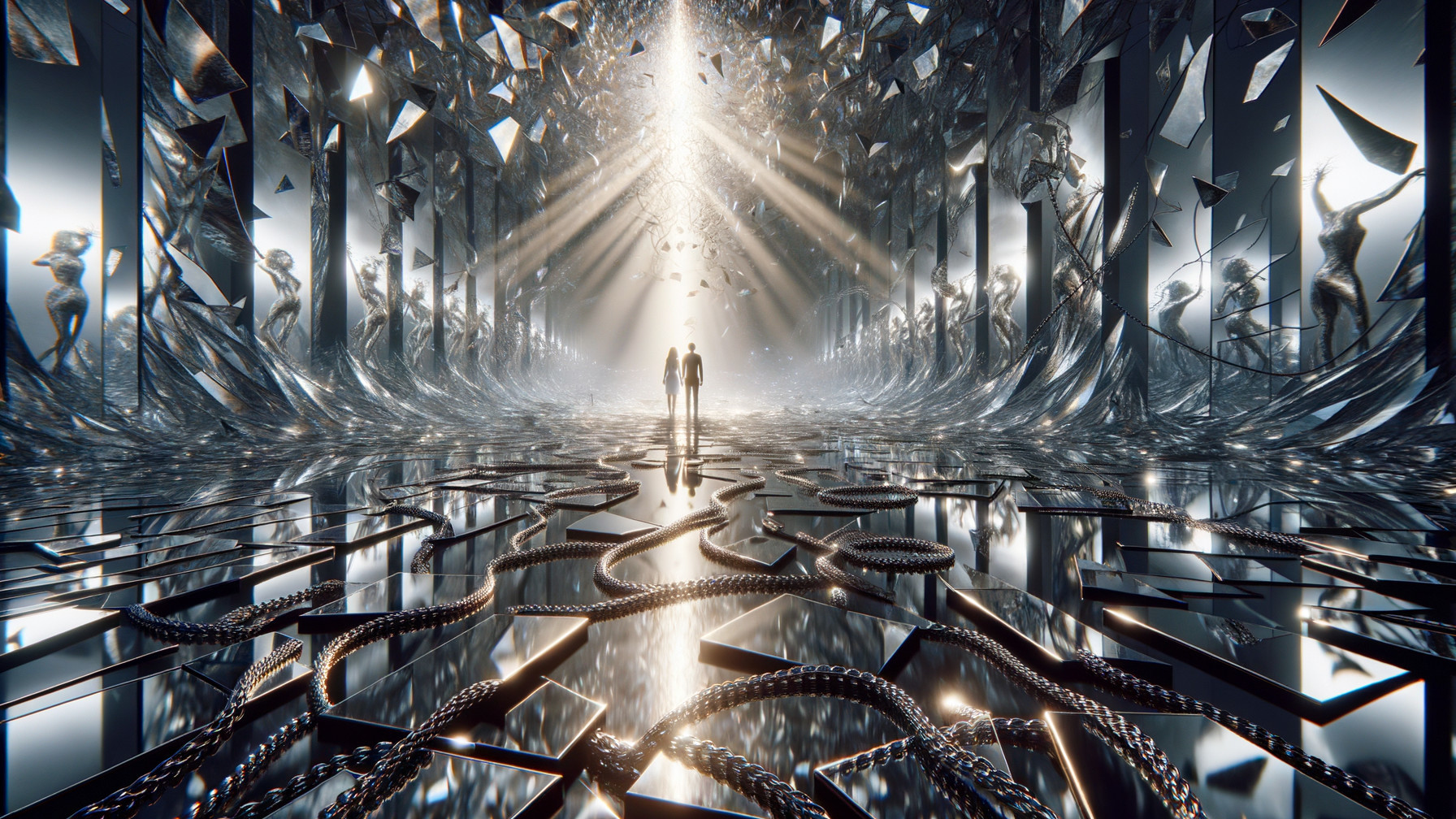 Surreal Futuristic Landscape with Reflective Surfaces