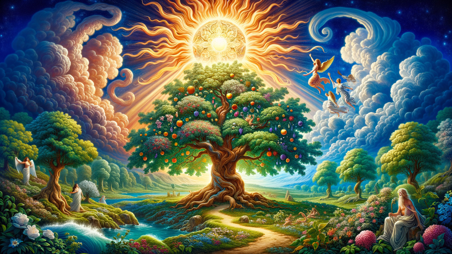 Vibrant Landscape with Majestic Tree and River