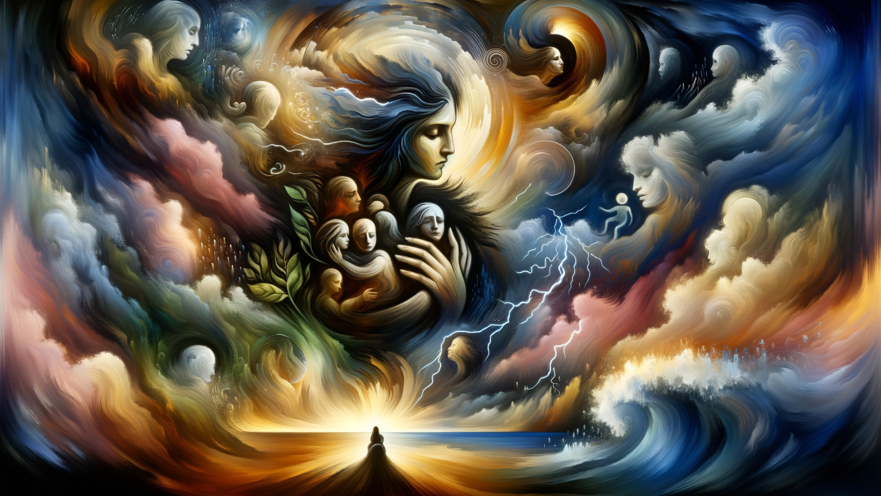 Vibrant Landscape with Ethereal Figures and Light