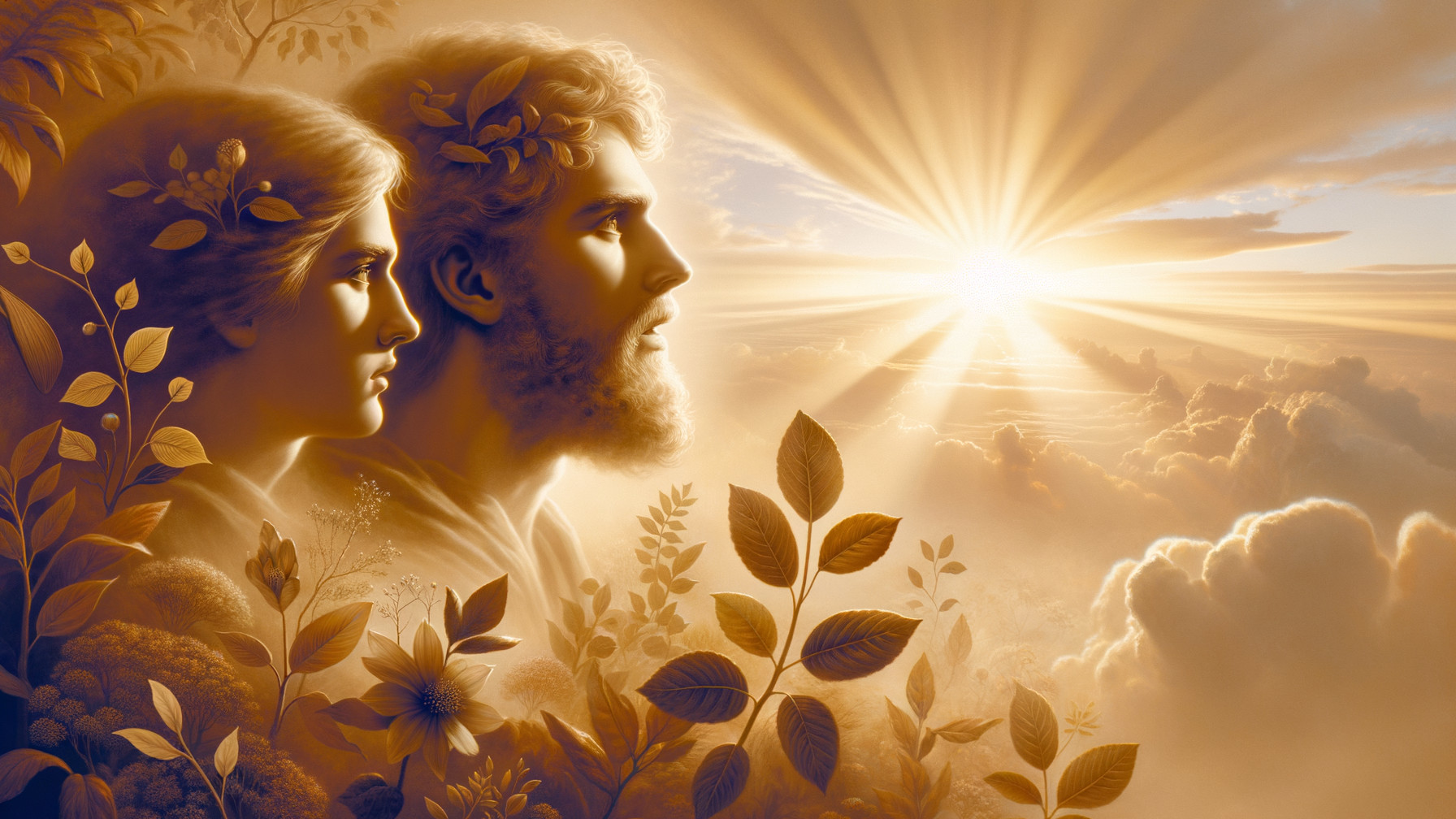 Figures in Profile Surrounded by Ethereal Foliage