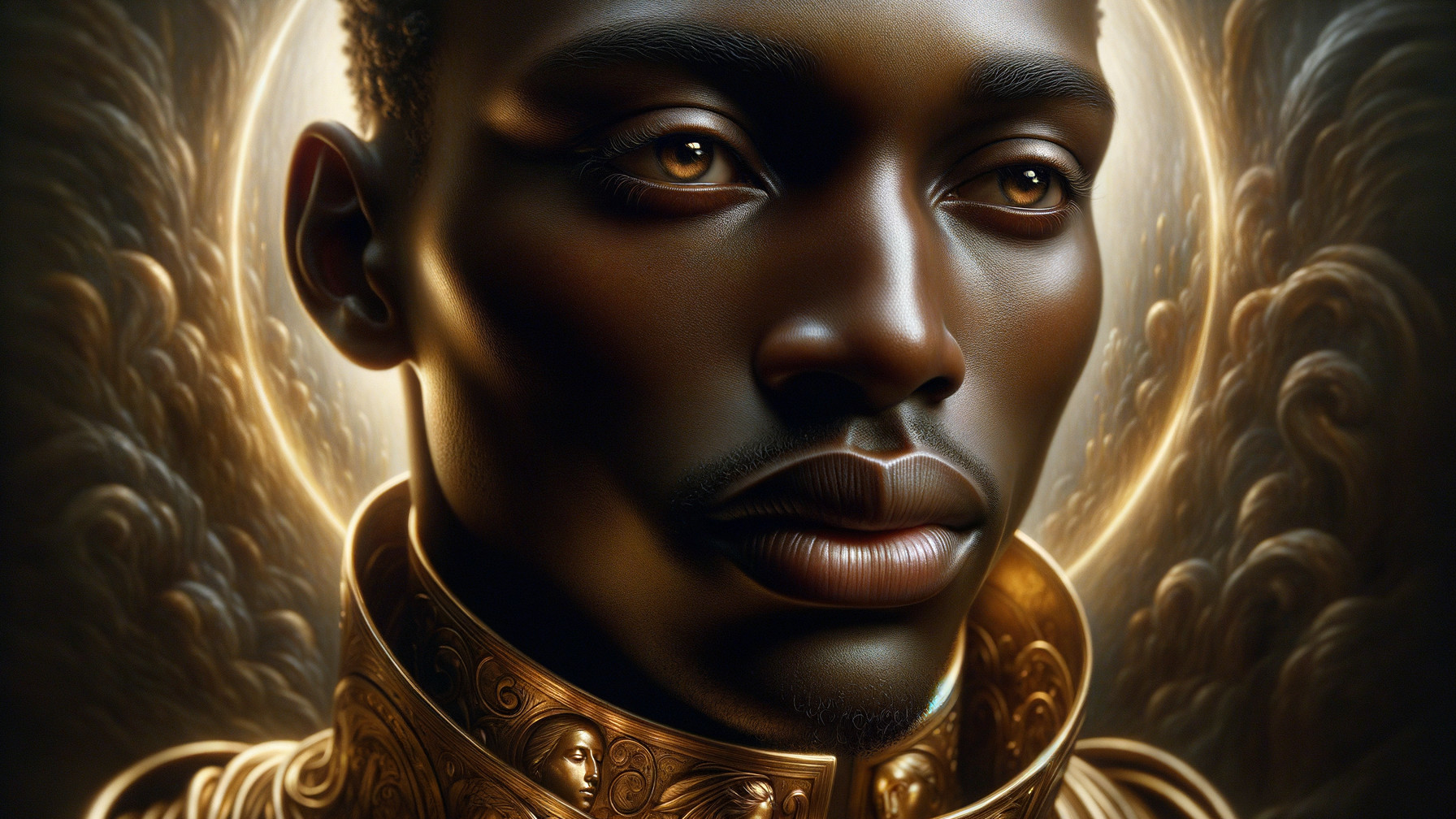 Portrait of a Man with Regal Collar and Ethereal Background
