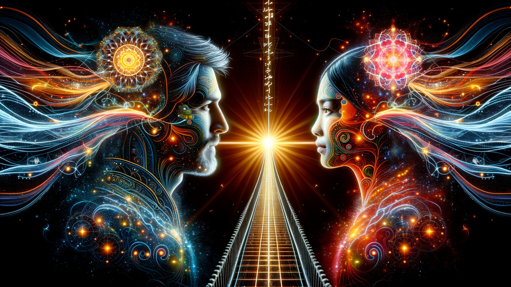Ethereal Portrait of Two Faces with Cosmic Elements